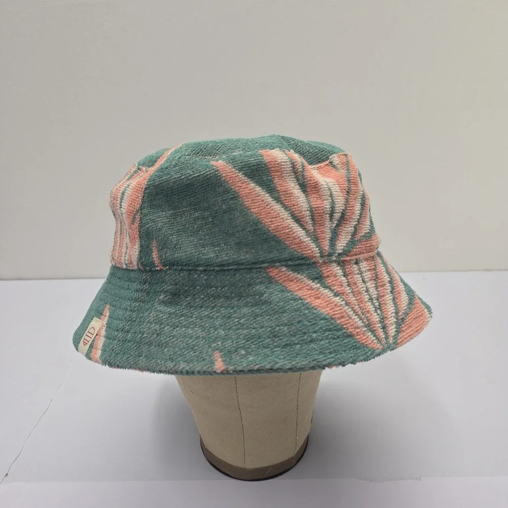 Marine Layer Terry Cloth Bucket Hat‎ Teal Pink Tropical Palm Leaf Summer Sun Hat